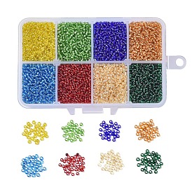 12/0 Grade A Transparent Glass Seed Beads, Silver Lined Round Hole, with Plastic Box, Round