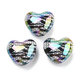 UV Plating Acrylic Beads, Heart with Hexagon