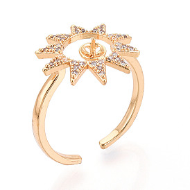 Закрепка колец-штифтов в форме солнца из латуни с микропаве из прозрачного кубического циркония, настройки манжетного кольца для полусверленных бусин