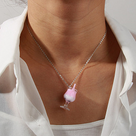 Fashionable and Minimalist Milk Tea Cup Pendant Necklace for Women