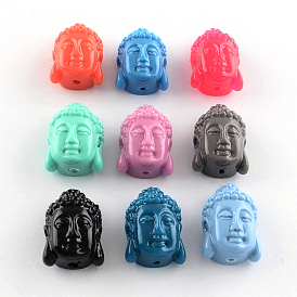 Gefärbt Buddha-Kopf synthetical Korall, 15x10x7 mm, Bohrung: 1 mm