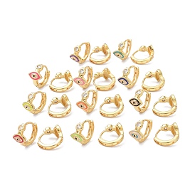 Brass Inlaid Cubic Zirconia Hoop Earrings, with Enamel, Real 18K Gold Plated, Cadmium Free & Lead Free, Evil Eye