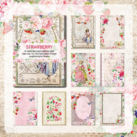 24 Sheets 8 Styles Retro Strawberry Scrapbook Paper Pads, for DIY Album Scrapbook, Background Paper, Diary Decoration