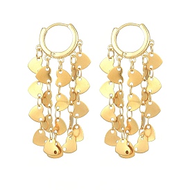 Brass Dangle Hoop Earrings, 304 Stainless Steel Heart Tassel Earrings