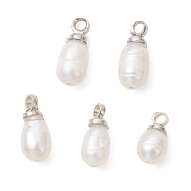 Натуральные культивированные пресноводные жемчужные рисовые подвески, с латунной поручительств, белые