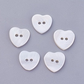 2-Hole Shell Buttons, Undyed, Heart