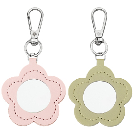 2Pcs 2 Colors PU Leather Pendant Decorations, with Glass Mirror, Flower