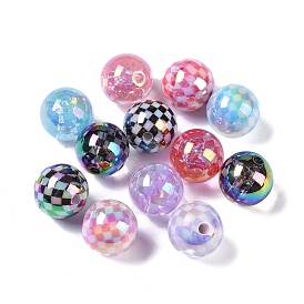 UV Plating Iridescent Acrylic Beads, Round with Rhombus