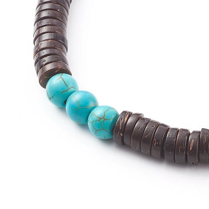 Natural Coconut Beaded Necklaces, with Synthetic Turquoise Beads and 304 Stainless Steel Lobster Claw Clasps