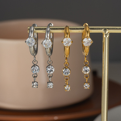 Элегантные серьги-кольца с кисточками из нержавеющей стали со стразами