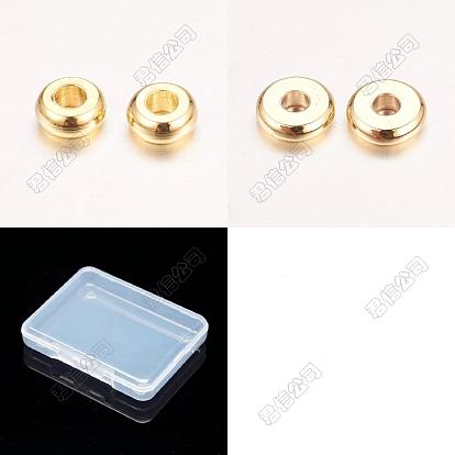 200Pcs 2 Styles Brass Spacer Beads, Nickel Free, Flat Round