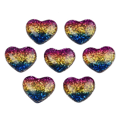 Resin Cabochons, with Glitter Powder, Heart