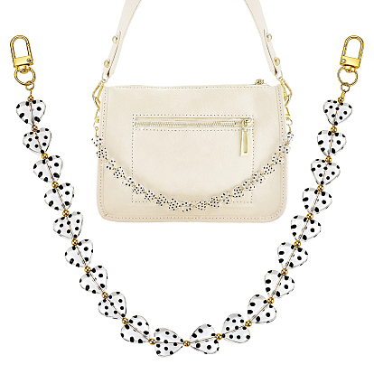 Cadenas de extensión de bolsas de acrílico, con broches de aleación giratorias, corazón, dorado