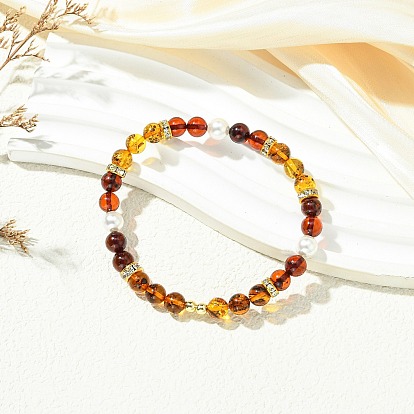 Натуральные янтарные и перламутровые круглые браслеты из бусин на эластичной основе для женщин