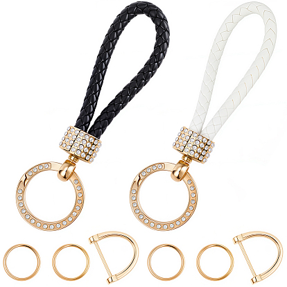 2 шт. 2 цвета ПУ кожа и сплав плетеный брелок со стразами, с отверткой, золотые