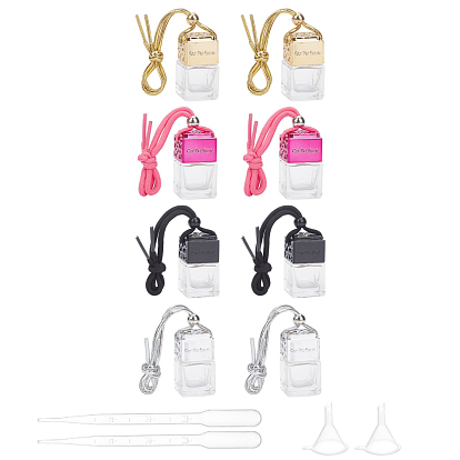 Car Air Freshener Perfume Bottle, Glass Hanging Aromatherapy Essential Oil Scent Diffuser, with Plastic Funnel Hopper and Pipettes