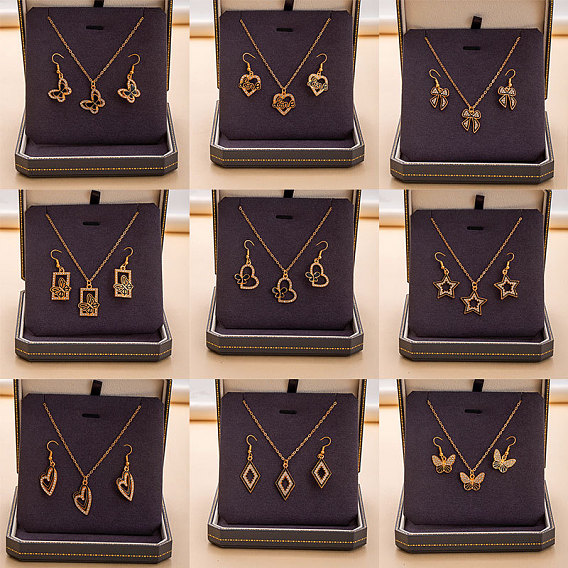 Ожерелья с подвесками из сплава и стразами и наборы серег-подвесок для женщин