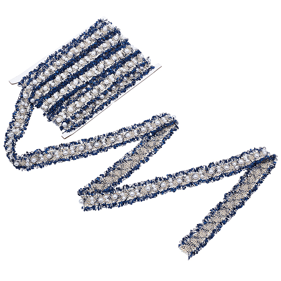 5 Yards Polyester Ribbons, with Plastic Imitation Pearl Beads, Garment Accessories