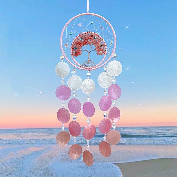 Украшение подвески из железа и натуральных ракушек, тканая сетка/паутина с древом жизни для подвесных украшений дома