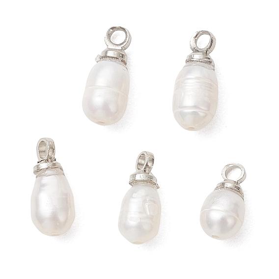 Натуральные культивированные пресноводные жемчужные рисовые подвески, с латунной поручительств, белые