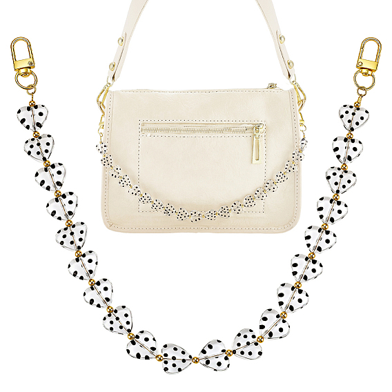 Cadenas de extensión de bolsas de acrílico, con broches de aleación giratorias, corazón, dorado