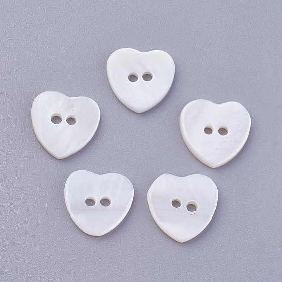 2-Hole Shell Buttons, Undyed, Heart