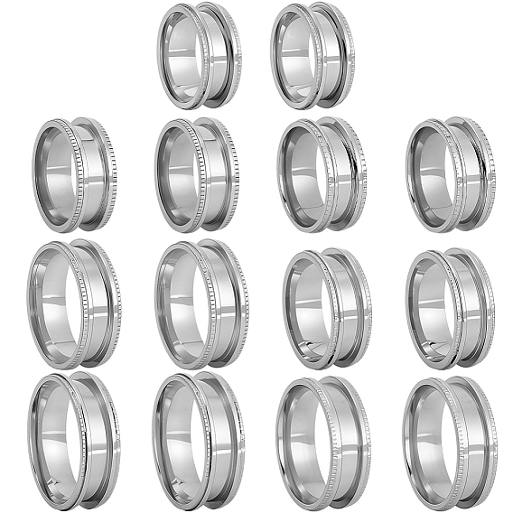 14 шт. 7 стили 201 нержавеющая сталь рифленые кольца для пальцев, кольцевой сердечник, для изготовления инкрустации