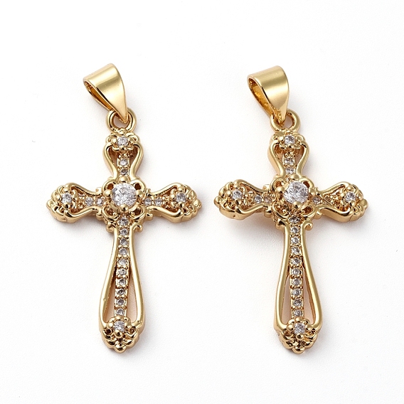 Латунные микропаве прозрачные подвески с фианитом, долговечный, крестик