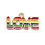 Rainbow Color Alloy Enamel Pendants, Light Gold, Word LOVE with Rainbow Charms