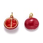 Brass Enamel Pendants, Real 18K Gold Plated, Long-Lasting Plated, Pomegranate