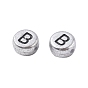 Silver Color Plated Acrylic Beads, Horizontal Hole, Flat Round, Letter A~Z