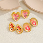304 Stainless Steel Enamel Stud Earrings, Sacred Heart Pattern, Real 18K Gold Plated