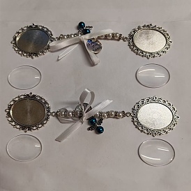 Tibetan Style Alloy Oval Pendant Cabochon Settings, with Glass Pearl Angel Charms and Glass Cabochons