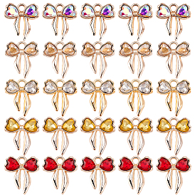 30шт 5 цветной сплав подвески со стразами, подвески-бантики в форме сердца, золотые