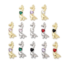 Rack Plating Alloy Rhinestone Pendants, Lead Free & Cadmium Free & Nickel Free, Dinosaur