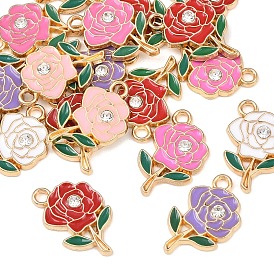 20шт. подвески из сплава с покрытием ствола, с эмалью и стразами, без кадмия, без никеля и без свинца, цветок, золотой свет