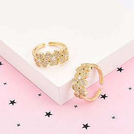 Латунные кольца-манжеты с микропаве и прозрачным цирконием для женщин, без кадмия и без свинца, клевер