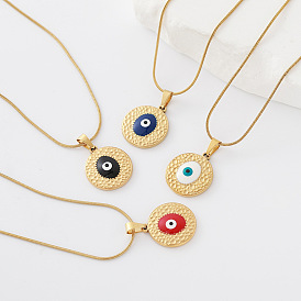 304 Collares con colgante de ojo turco de acero inoxidable esmaltado para hombres y mujeres, dorado