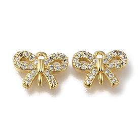 Rack Plating Brass Micro Pave Clear Cubic Zirconia Connector Charms, Bowknot Links, Long-Lasting Plated, Cadmium Free & Lead Free