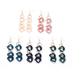 Curb Chain Dangle Earrings, with Aluminum & Acrylic Linking Rings and Brass Earring Hooks