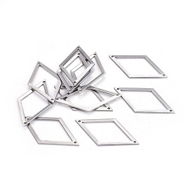 201 Stainless Steel Links/Connectors, Rhombus, 33.5x18x1mm, Hole: 1mm
