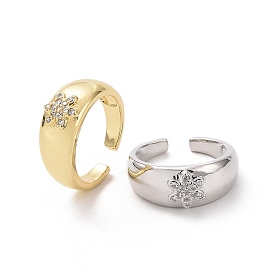 Clear Cubic Zirconia Flower Open Cuff Ring, Brass Jewelry for Women