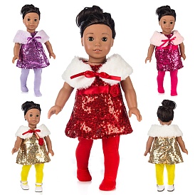Sequin Cloth Doll Sleeveless Dress Set, with Tippet & Pantyhose, for 18 inch Girl Doll Party Dressing Accessories