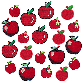 20шт. 5 стили нашивки из полиэстера с вышивальной нитью в виде яблока, пришивные/приклеиваемые утюгом, аппликации из ткани