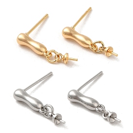 Brass Stud Earring Findings, with 925 Sterling Silver Pins, for Half Drilled Beads