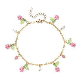 Браслеты на ногу из латунной цепочки с кисточками из натурального гаулита и стеклянных бусин круглой огранки с цветком для женщин, золотые