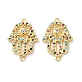 Rack Plating Brass Colorful Cubic Zirconia Religion Hamsa Hand Connector Charm, Long-Lasting Plated, Lead Free & Cadmium Free