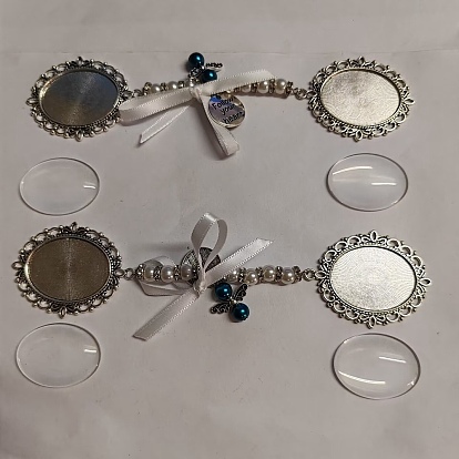Tibetan Style Alloy Oval Pendant Cabochon Settings, with Glass Pearl Angel Charms and Glass Cabochons