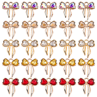 30шт 5 цветной сплав подвески со стразами, подвески-бантики в форме сердца, золотые