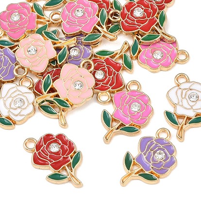 20шт. подвески из сплава с покрытием ствола, с эмалью и стразами, без кадмия, без никеля и без свинца, цветок, золотой свет